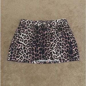 Pacsun Leopard Mid Rise Denim Mini Skirt